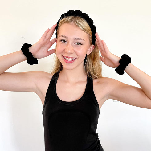 FROG SAC Puffy Spa Headband and Wristbands for Face Washing, Skincare Headbands for Women, Terry Cloth Makeup Skin Care Headbands for Girls, Bubbl...