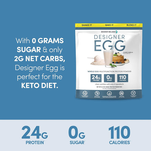 Designer Wellness, Designer Egg, Natural Egg Yolk & Egg White Protein Powder, Keto and Paleo Friendly, Low Calorie, Less Fat and Cholesterol, Clas...