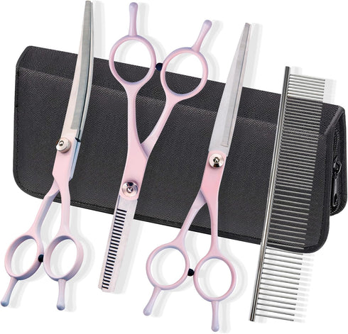 Dog Grooming Scissors Kit, Fcysy Professional Dog Trimming Scissors Set, Hair Cutting Scissors for Pet Dog Cat Grooming at Home, Curved Dog Scisso...