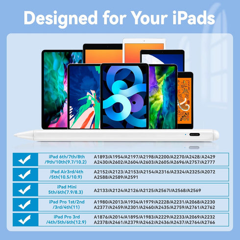 iPad Pro 11" Stylus Pencil,1.5mm Replaceable Pom Palm Rejection Tip Active Pen Compatible with Apple Magnetic Pencil for iPad Pro 11 Inch Stylus o...