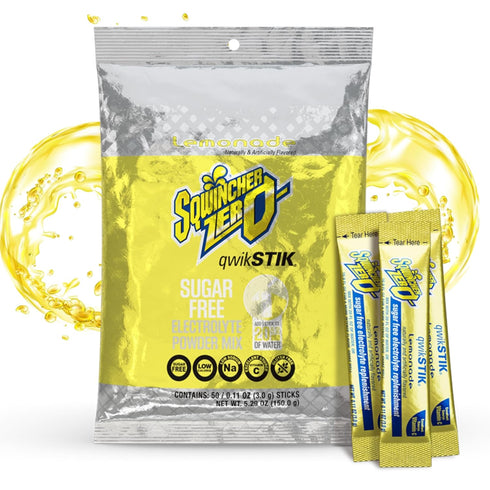 Sqwincher Zero Qwik Stik, Sugar Free, Low Calorie, Low Sodium Electrolyte Powder Hydration Drink Mix, Lemonade, .11 0z Packet (Pack of 50)...