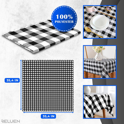 Buffalo Plaid Tablecloth 35 ? 35" - Black and White Checkered Tablecloth Style, Machine Washable Polyester, Waterproof, Easy to Care, Durable Smal...