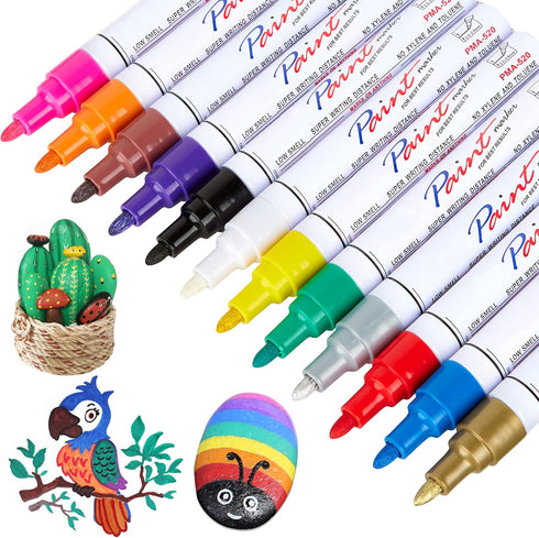Paint Pens Markers Never Fade Quick Dry and Permanent, 12 Color Oil-Based Waterproof Paint Marker Pen Set for Rocks Painting, Stone, Wood, Fabric,...