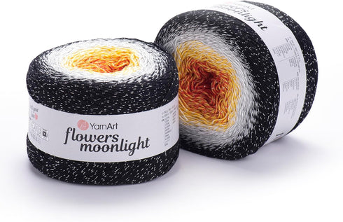 YarnArt Flowers Moonlight – Gradient Cotton Acrylic Yarn with Metallic Lurex, 9.17oz (250g), 1093 Yards – Shiny, Multicolor Cake Yarn for Crochet,...