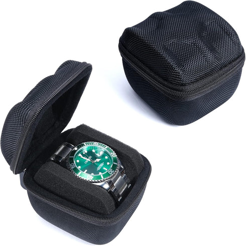 Single Hard Watch travel case, Men's wristwatch smartwatch sports watch Roll Display Organizer box with custom flexible pillow fit up to 55mm face...
