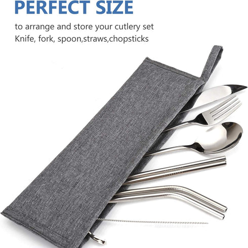 Aosbos Reusable Straws Carrying Case Stainless Steel Straws Pouch Metal Straws Bag Silicone Straws Case Chopsticks Case Portable Cutlery Set POUCH...