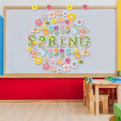 JuGeoZhi Spring Bulletin Board Decorations Set - 50 PCS Flower Butterfly Paper Cutouts Easter Plant Bulletin Board for School Classroom Office Apr...