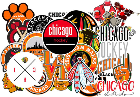 24 PCS Chicago American Blackhawks Hockey Stickers for Water Bottle, Laptop, Bicycle, Computer, Motorcycle, Travel Case, Car Decal Decoration Stic...