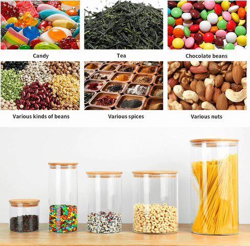18 Oz/550 ML Glass Jar with Lid, Clear Thickened Version Glass Storage Containers with Sealed Bamboo Lid, For Coffee, Sugar, Spices, Tea, Beans, C...