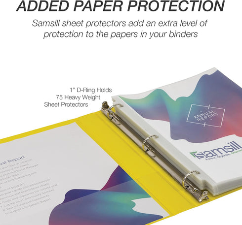 Samsill Durable 1 Inch Binder, Made in the USA, D Ring Binder, Customizable Clear View Binder, Yellow, Holds 225 Pages...