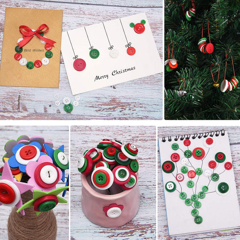 400g Christmas Craft Buttons Handmade Sewing Red Green White Button for Art Crafts Projects, DIY Decoration...