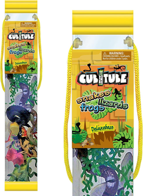 Reptile from Deluxebase. 11 Piece Small Reptile Figurines and Play Accessories Collection. Reusable plastic storage tube of lizard, frog and snake...