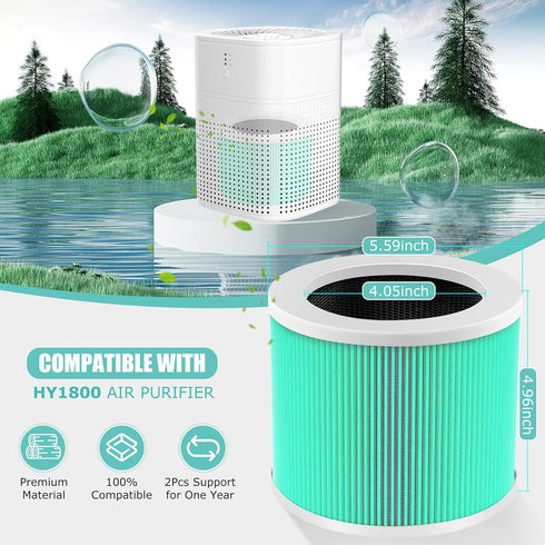 HY1800 True HEPA Replacement Filter Compatible with MORENTO/CHIVALZ/Loytio/AYAFATO/Honeyuan/IOIOW HY1800 Air Purifier, 3-in-1 H13 True HEPA Activa...