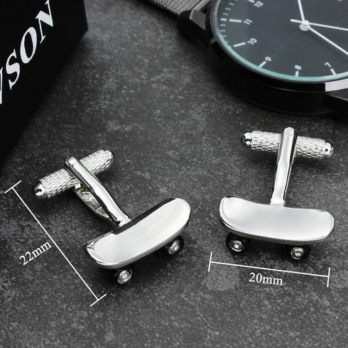 Silver Tone skateboarding Cufflinks For Men With Gift Box....