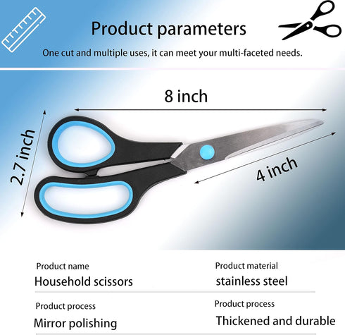 Scissors,8" All Purpose Scissors Heavy Duty Bulk 3-Pack Ergonomic Comfort Grip Craft Shears Sharp Scissors for Office Home School Classroom Sewing...