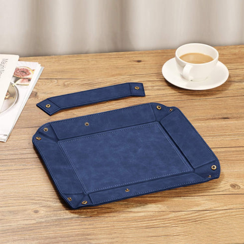 SITHON Valet Tray Desktop Storage Organizer, Removable 2 Compartments Catchall Tray Bedside Vanity Nightstand Caddy Holder Desk Storage Plate, Dar...