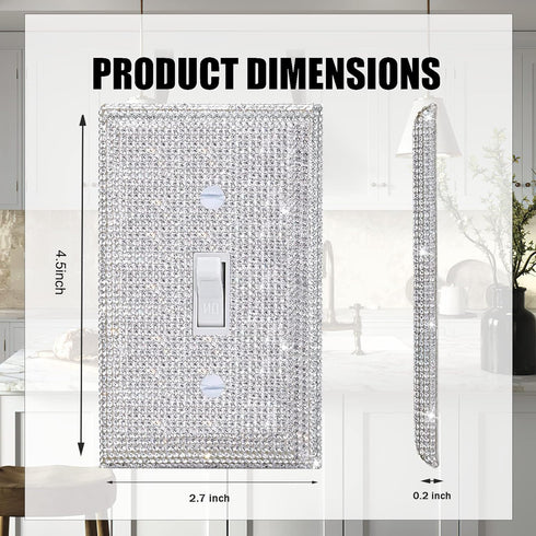 Gaocai 3 Pcs Silver Shiny Silver Rhinestones Light Switch Cover Plate Kitchen Home Decorative Single Toggle Wall Plate Durable Wall Outlet...