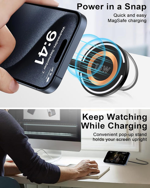 2Pack AILKIN QI Magsafe Wireless Phone Charger for Samsung Galaxy S24 S23 S22 S21 S20 Ultra Plus, Magnetic Fast Wireless Charging Pad for Google P...