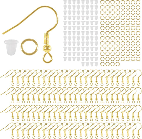 300PCS Earring Hooks for Jewelry,Earring Making Kit Hypoallergenic Earring Hooks,Fish Hook Earrings with Jump Rings and Earring Backs for DIY Jewe...
