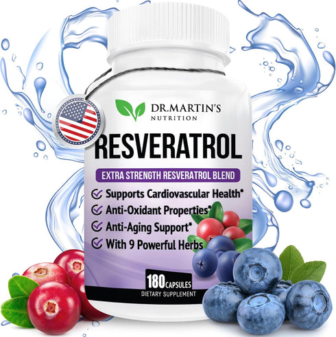 Extra Strength Resveratrol 1568mg - 180 Capsules - 3 Months Supply | Antioxidant Supplement | Natural Trans-Resveratrol Pills | for Anti-Aging, He...