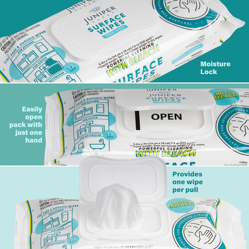 1 Pack Surface Wipes with Bleach, All-Purpose Cleaner for Bathroom, Kitchen, Office, 72 Count Soft Flow, Fresh Scent, Lint Free & Durable...