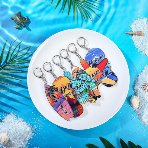 Bucherry 36 Pcs Beach Summer Party Favors Keychain Gifts Bulk Wooden Surfboard Sea Turtle Coconut Tree Christian Religious Key Ring for Hawaiian L...