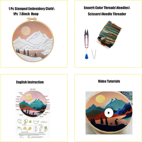 mozhijing Landscape Embroidery Stamped Pattern.Scenery Embroidery Kits for Beginners Adults, Mountains and lake Stamped Cross Stitch kits for Begi...