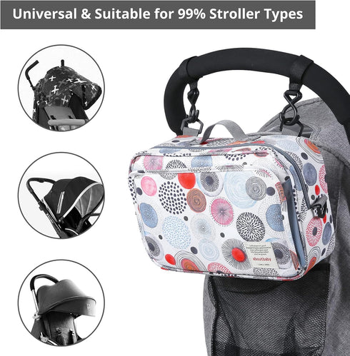 Baby Stroller Caddy Organizer for Baby Storage On The Go with Muti Pockets, Non-Slip Stroller Hooks and Adjustable Strap...