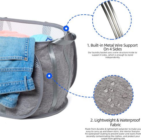 Tear Proof Pop Up Laundry Hampers, with Strong Handles Laundry Hamper, Easy to Carry & Go Up and Down Stairs, Honeycomb Mesh-Breathable, Easy to C...