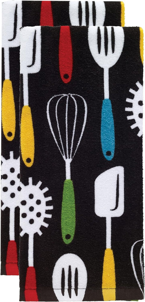 T-FAL Fiber Reactive Print Kitchen Towels: Highly Absorbent, Super Soft - 100% Cotton, 16"x28" Dish Towels for Cleaning & Drying Dishes, Pans, Gla...