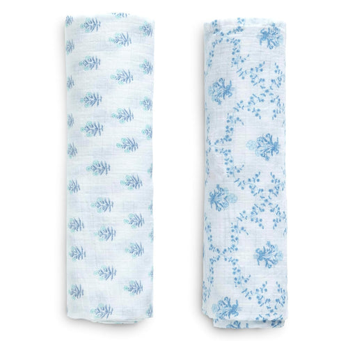 Delta Children 100% Cotton Muslin Baby Receiving Blankets for Girls and Boys – 47x47 Inches (Pack of 2), Blue Botanicals...