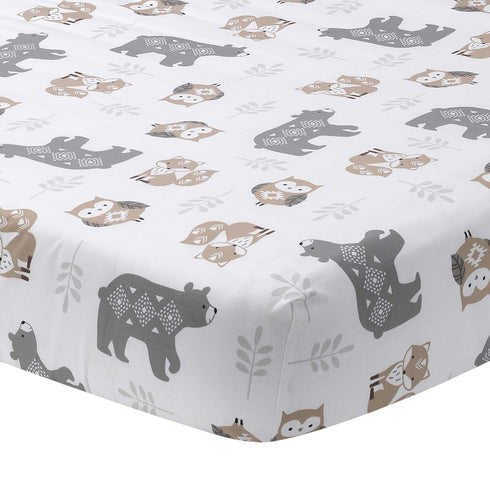 Lambs & Ivy Woodland Forest Animals White/Gray Cotton Fitted Mini Crib Sheet...