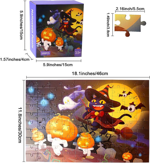 Halloween Puzzles for Kids Ages 4-8,8-10, Halloween 100 Piece Jigsaw Puzzle Educational Toys Gift for Boys Girl Age 4 5 6 8 Birthday Halloween Par...