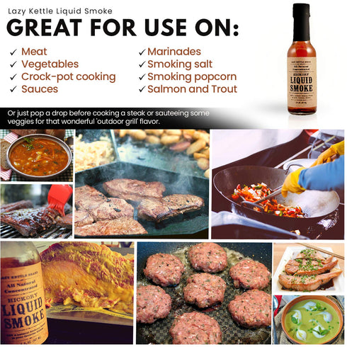 Lazy Kettle Brand All Natural Liquid Smoke | Perfect for Flavoring Meat | Hickory | Used to Flavor Beef Jerky, Steak, Fish, Cheese, Sauces and Mor...