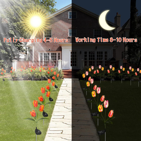 Tulips Solar Garden Lights,2 Pack Solar Tulips Lights Outdoor Garden Decor Warm White LED Solar Flower Lights Waterproof Solar Stake Lights for Ga...