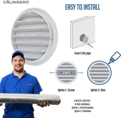 calimaero WSGG 6" Inch Gray Round Metal Air Vent Grill Cover Flat Louver with Fly Screen