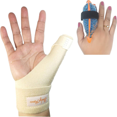 BodyMoves New Thumb Splint Brace Plus Finger Hot and Cold Gel Pack- tenosynovitis, Tendonitis, Trigger Thumb spica,Carpal Tunnel, CMC Adjustable w...