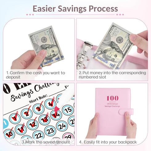 Sooez 100 Envelopes Challenge Binder, Money Saving Challenge Budget Binder with Cash Envelopes, Savings Challenge Book - Easy & Fun Way to Save $5...