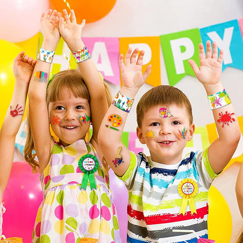 48PCS Art Party Favors 24PCS Tattoos 24PCS Slap Bracelets Wristbands Themed Birthdays Party Supplies Decorations Decor Artistry Painting Creativit...