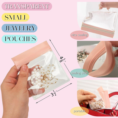 Travel Jewelry Case, Small Travel Jewelry Organizer Bag with Zipper and Clear Window, 6 Pcs Zipper Jewelry Pouch for Necklaces, Earrings, Rings, B...