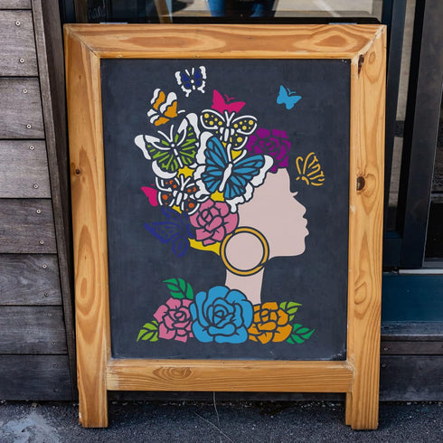 FINGERINSPIRE Woman Stencils 11.7x8.3 inch Plastic Woman Face Silhouette Stencil Flower Girl Rose Butterfly Stencils Reusable Girl Face Stencils f...