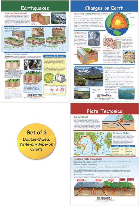NewPath Learning Dynamic Earth Bulletin Board Charts, Set/3 - Laminated, Double-Sided, Full-Color, 12" x 18" (94-8002)...
