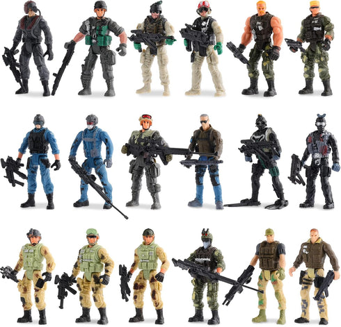 18 Pcs Special Forces Army Men Soldier Combat Movable Action Figures Army Guys Plastic Toy Soldiers Playsets Military Toy Men with Military Weapon...