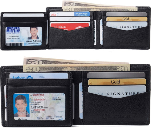 Alpine Swiss RFID Protected Mens Spencer Leather Wallet Bifold 2 ID Windows Divided Bill Section Comes in Gift Box...