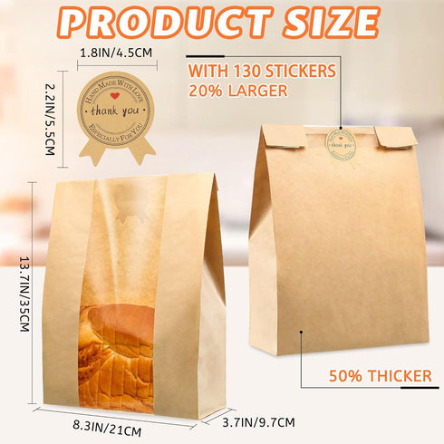 Bread Bags for Homemade Bread, Sourdough Paper Bread Bags With Window, 50% Thicker 13.7x8.2x3.7in A Large Bakery Bags Used for Storage Bread Cooki...