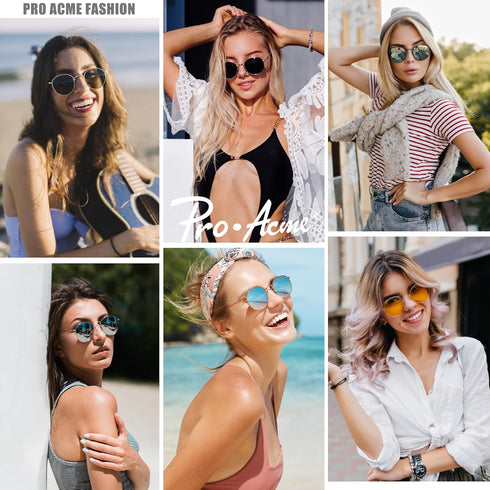 Pro Acme Small Round Metal Polarized Sunglasses for Women Retro Designer Style...