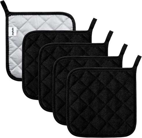 Pot Holders Cotton Made Machine Washable Heat Resistant Potholder, Pot Holder, Hot Pads, Trivet for Cooking and Baking (5, Black)...