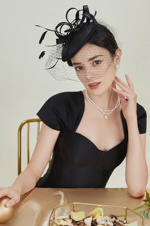 BABEYOND Fascinator Hat Veil Feather Fascinators Hair Clip Tea Party Pillbox Hat Knot Fascinator Bridal Wedding Veil...