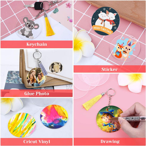 Acrylic Keychain Blanks for Vinyl, Ornament Acrylic Blanks Keychain Bulk Clear Acrylic Round with Hole for Engraving DIY Projects, Art Crafts (2.5...