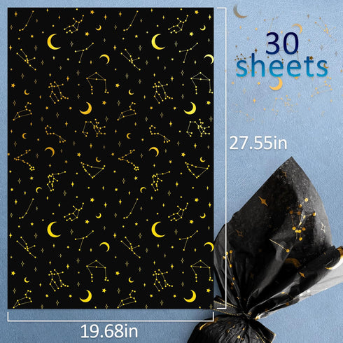 MR FIVE 30 Sheets Large 20" x 28" Gold Galaxy Tissue Paper Bulk,Gold Moon and Star Tissue Paper for Gift Bags,Star Tissue Paper for Birthday,Chris...